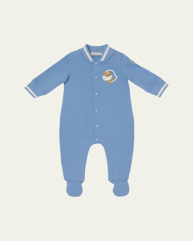 Boy's Teddy Bear Varsity Footed Romper, Size 1M-24